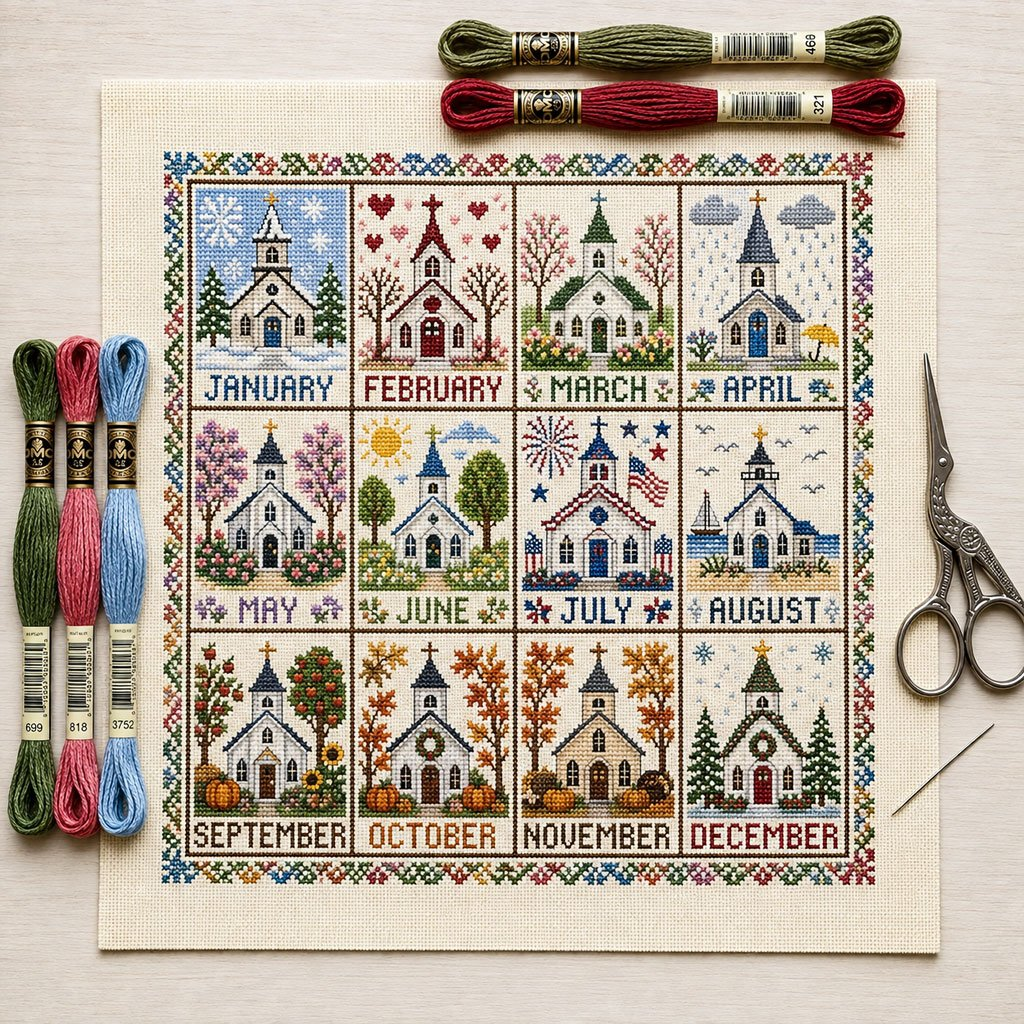 ๐งต A Year in Stitches | 12-Month Seasonal Cross Stitch Kit ๐ฟ
