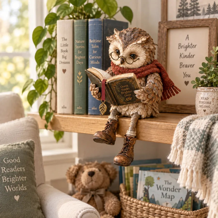 🦉 Cute Reading Owl Ornament | Book Nook Shelf Decor