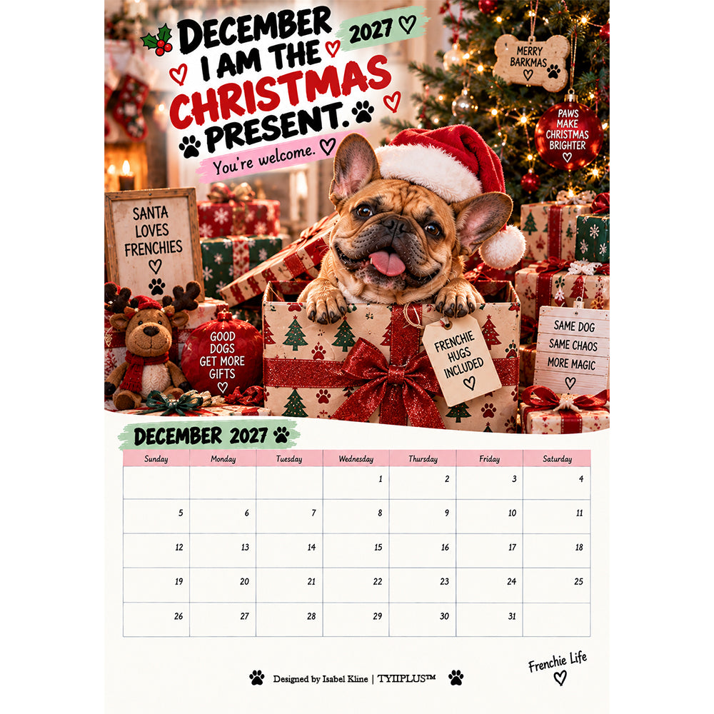 2027 French Bulldog Calendar – Funny Frenchie Wall Calendar, 12-Month Dog Calendar for French Bulldog Lovers