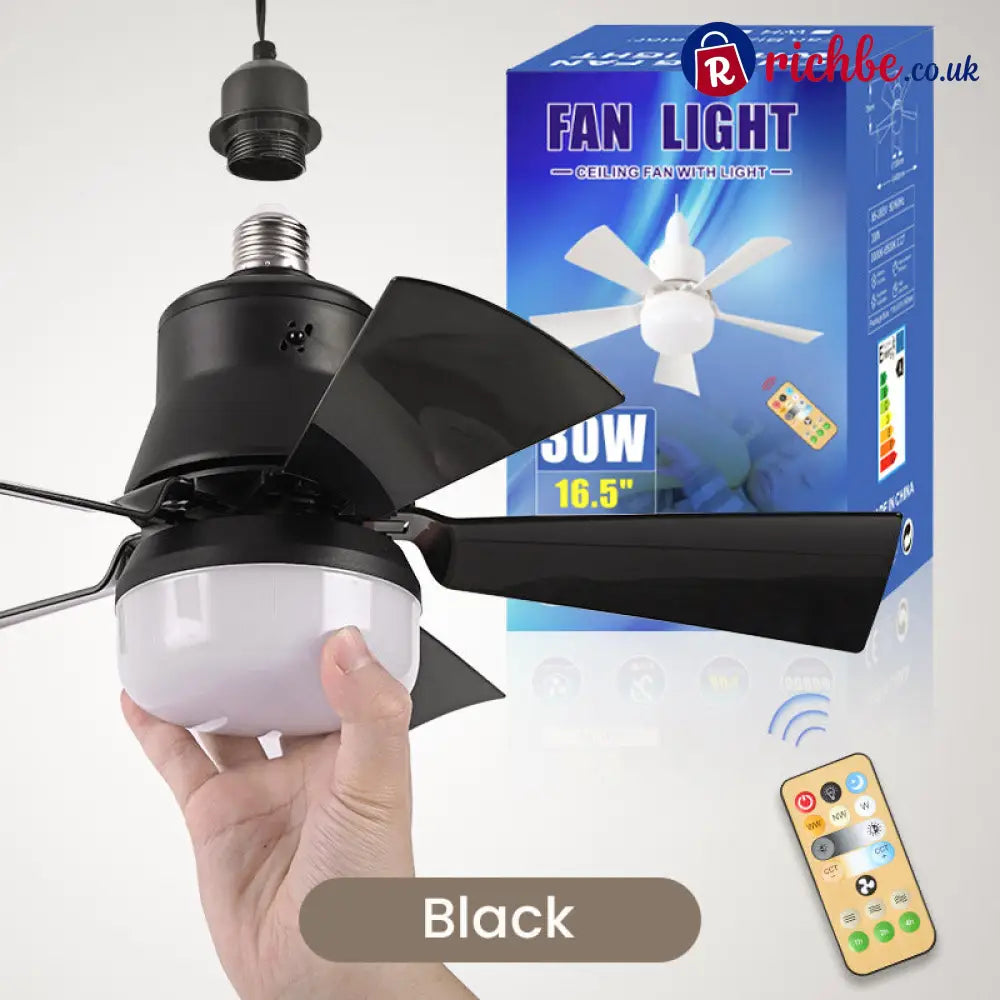 2-in-1 Portable Ceiling Fan & Light With Remote Control - Black / With Remote Control - Houseware & Kitchen