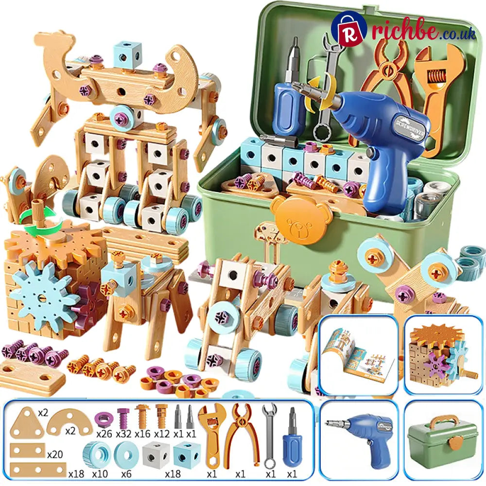 🥳2026 HOT SALE🥳💞50K+ SOLD! 🔧🧒 50% OFF! Children’s Educational DIY Tool Kit – STEM building set with electric drill 124+