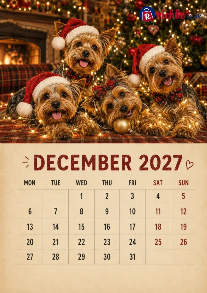 2027 Funny Yorkshire Terrier Wall Calendar | A4 Hanging Calendar - Calendar