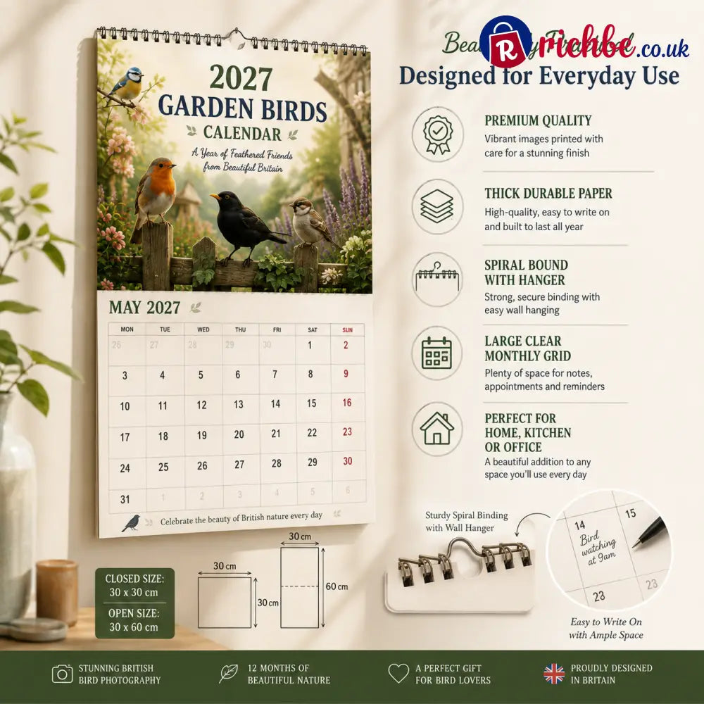 🐦 2027 Garden Birds Calendar – 12 Months of Beautiful British Birds & Nature Moments – Wall Calendar Gift for Bird