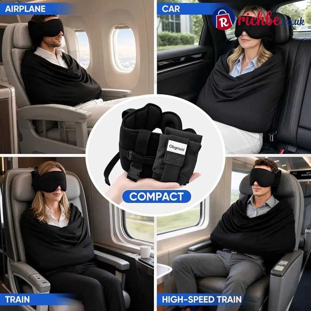 3-in-1 Travel Pillow with Eye Mask – Neck Support for Airplane Car & Train