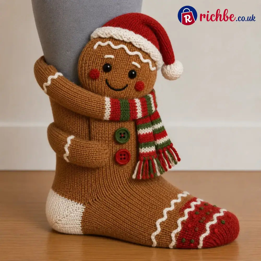 🎄3D Hugging Christmas Socks – Cute Knit Holiday Socks 5 Festive Designs - Gingerbread*1 Pair