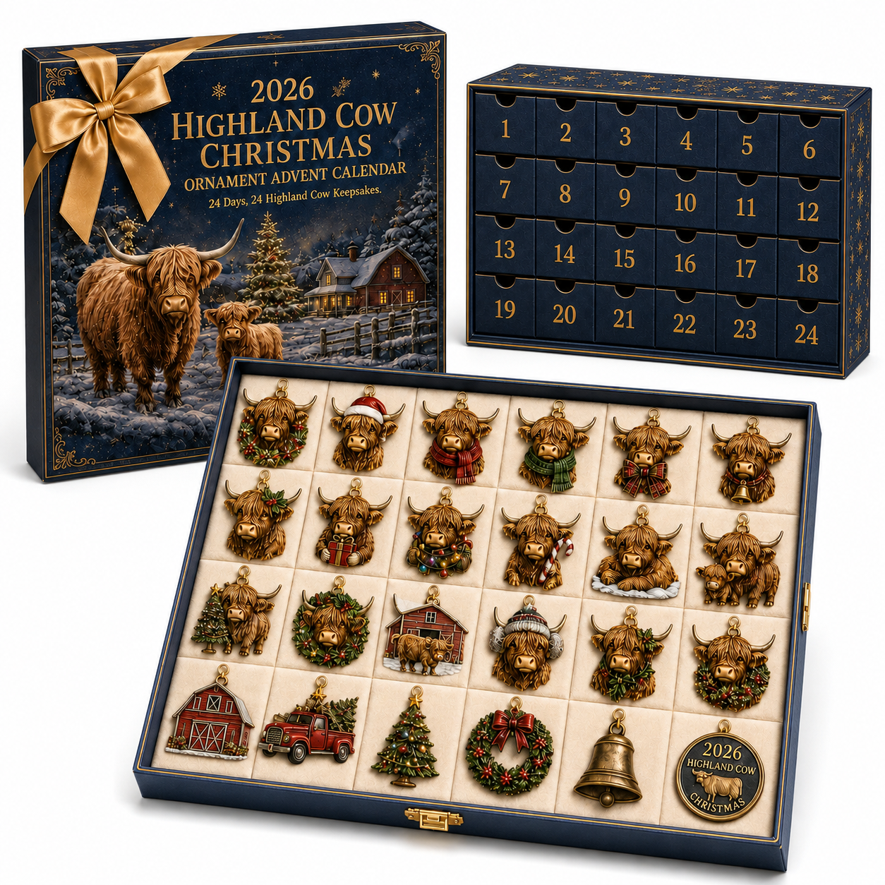 ๐ฎ2026 Highland Cow Christmas Ornament Advent Calendar โ 24 Cozy Farmhouse Keepsakes