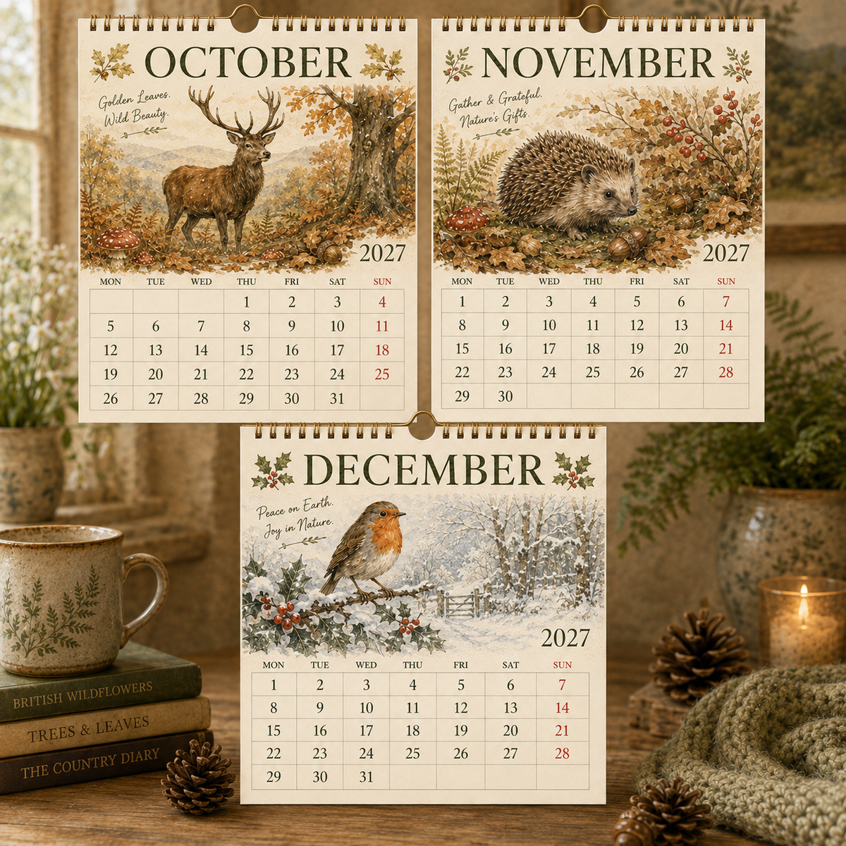 🦊2027 British Woodland Calendar|A4 Hanging Calendar