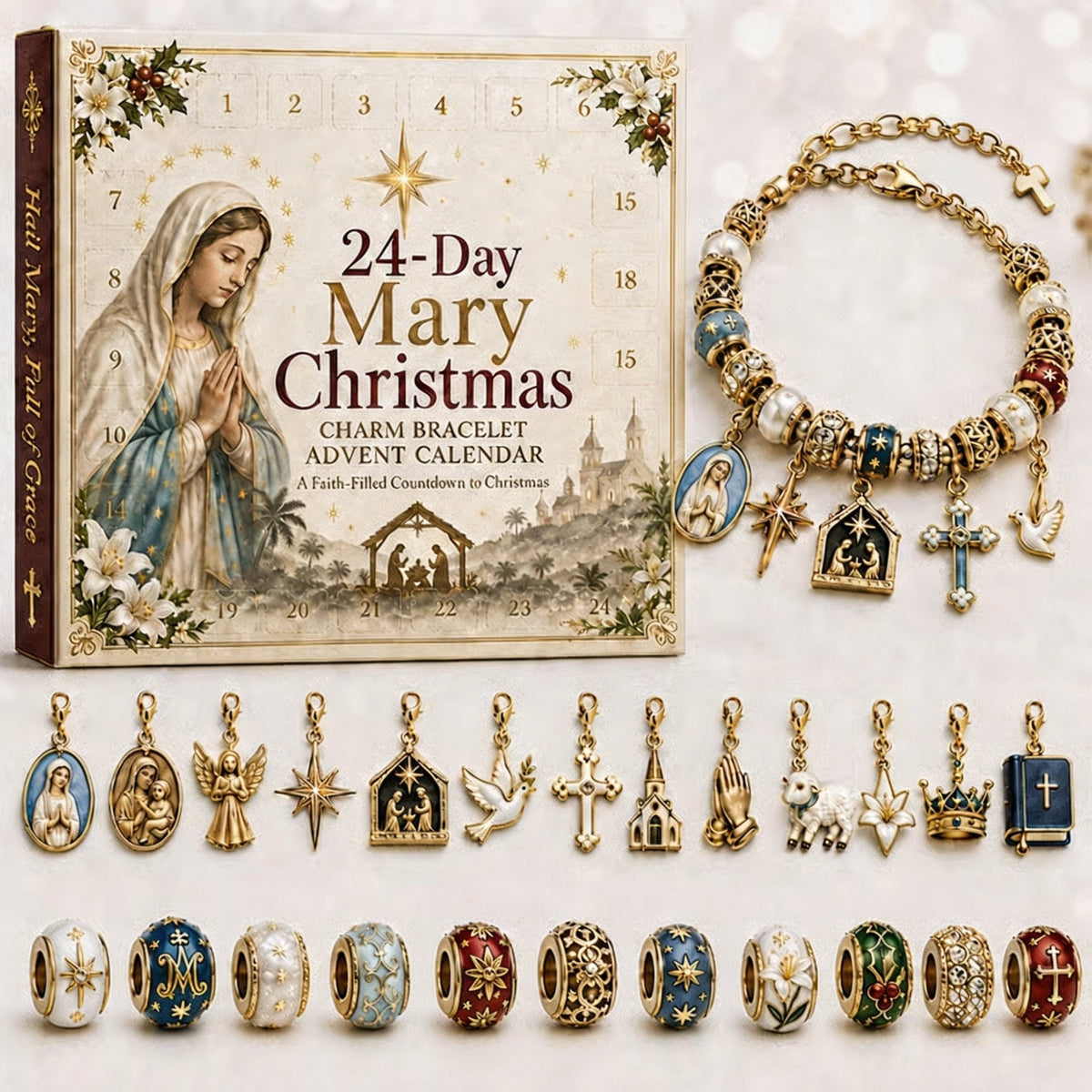 🎅 2026 Christmas Gift 49% Off--🎄24-Day Christian Christmas Charm Bracelet Advent Calendar