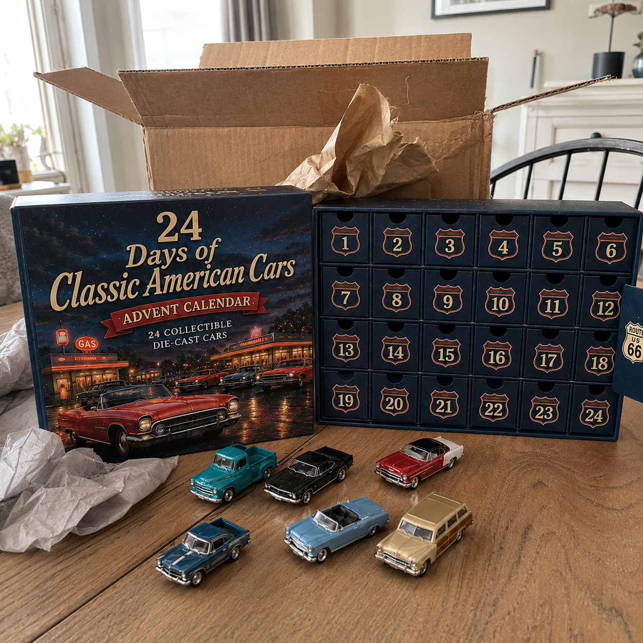 🏎️ 24 Days of Classic American Cars Advent Calendar – 24 Vintage Ride Collectibles for Car Lovers