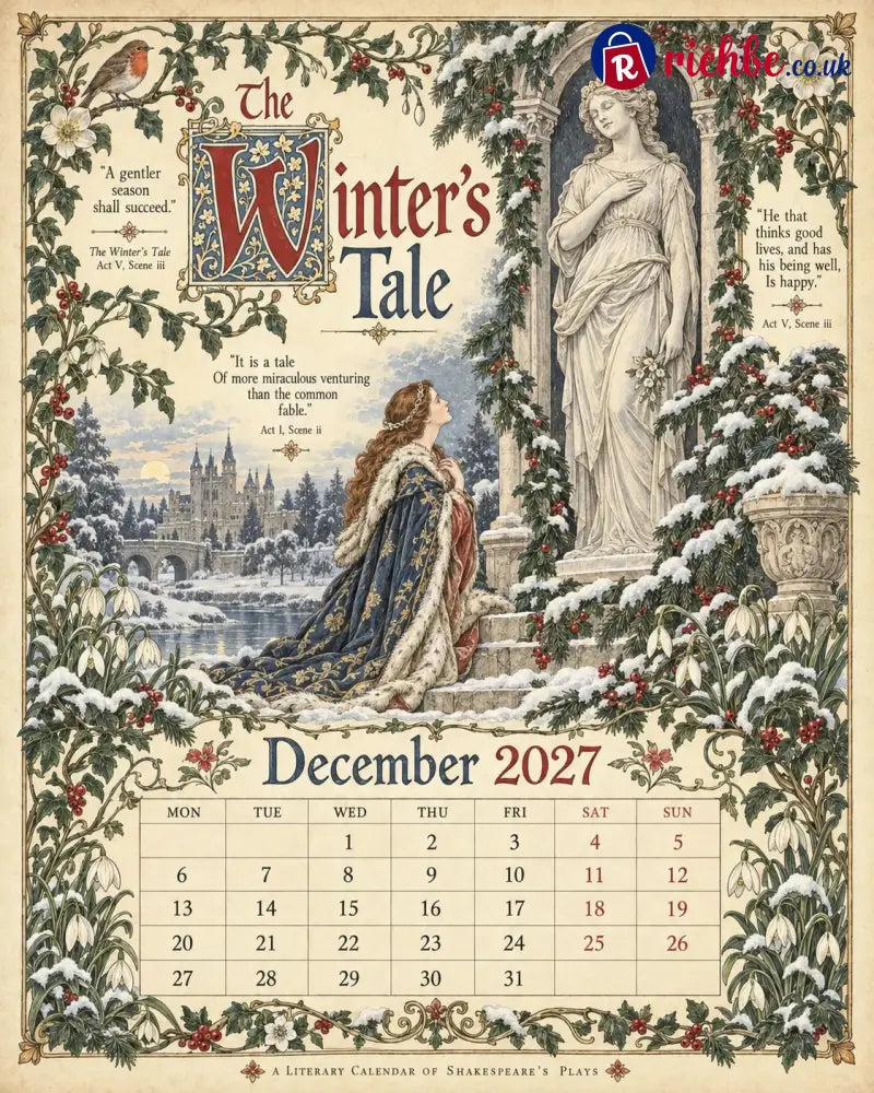 A Shakespearean Year 2027 – 12 Plays Through the Seasons | Vintage Illustrated Wall Calendar