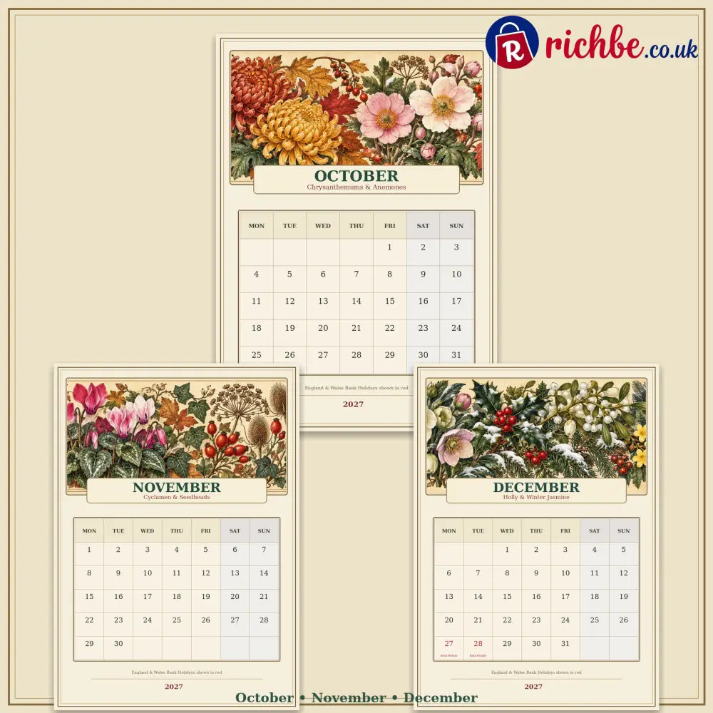 A Year in British Blooms 2027 Wall Calendar – Seasonal Flowers & Garden Beauty