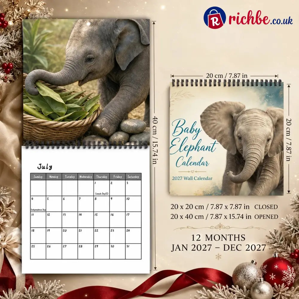 Baby Elephant 2027 Wall Calendar – Cute Baby Elephant Art Calendar Gift for Wildlife Animal Lovers - 2027 CALENDAR