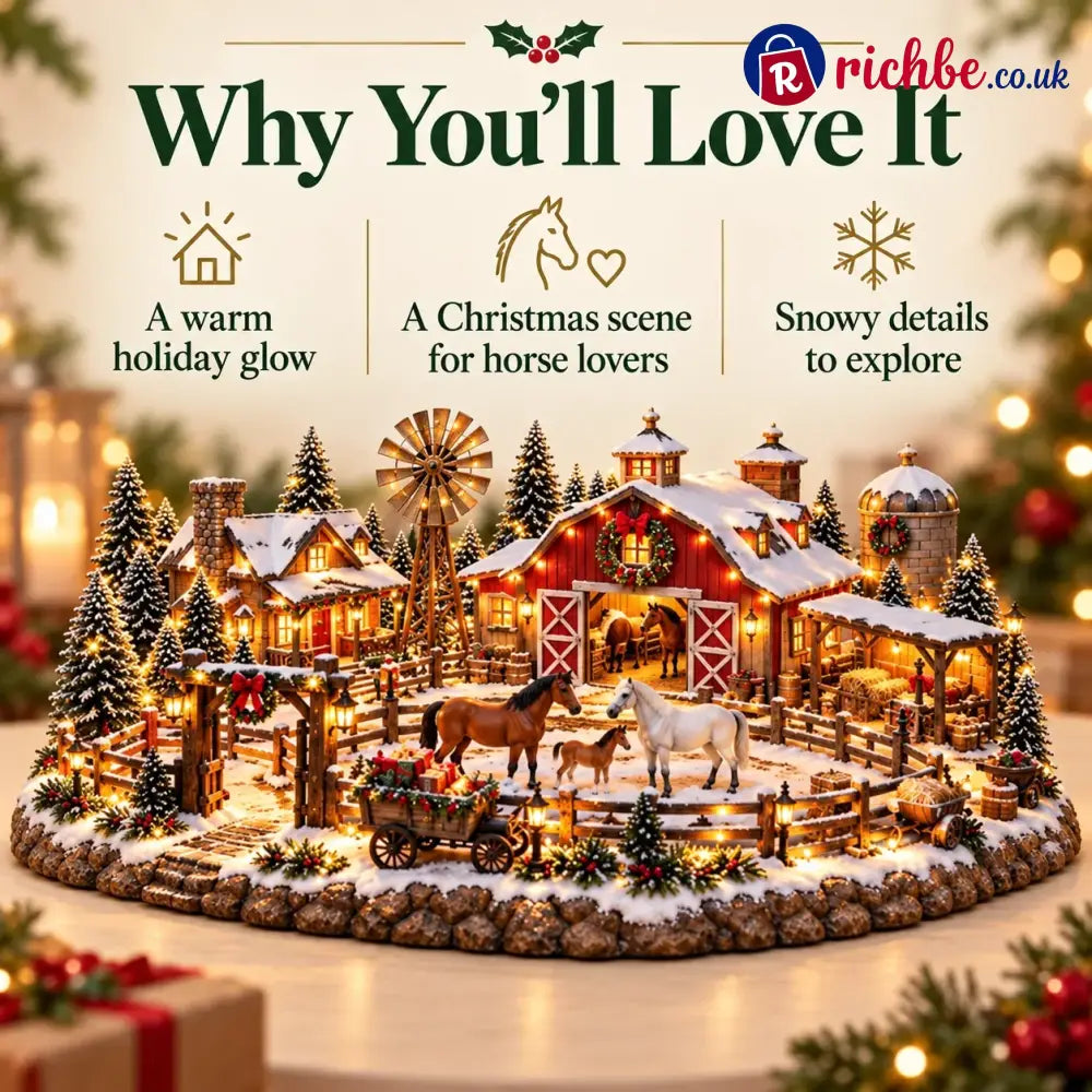 🐴🎄 Christmas Horse Stable Village – Lighted Equestrian Holiday Scene
