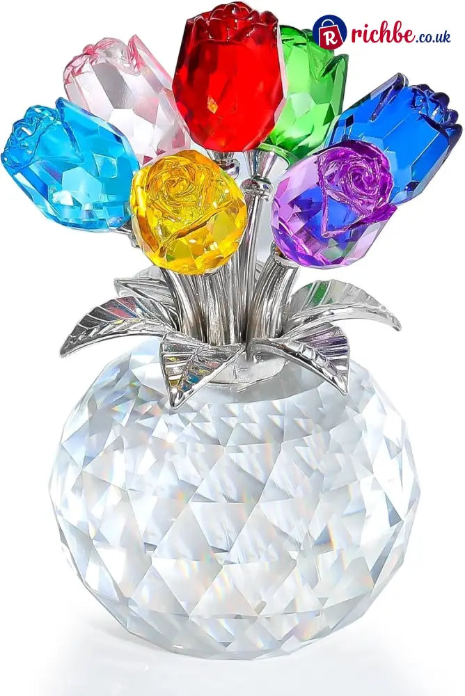 ✨🌹Crystal Colorful Rose Flower Collectible Figurine with Vase