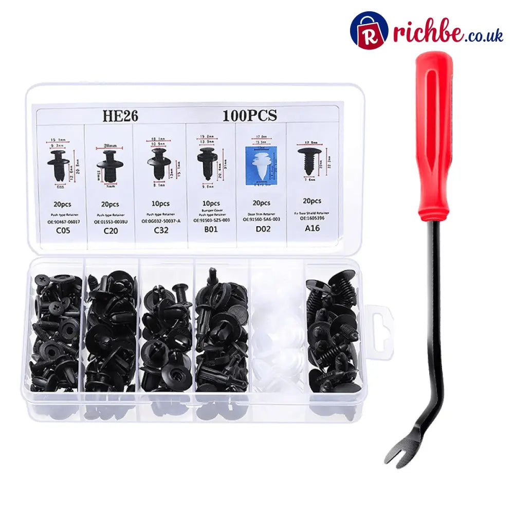 Expansion Screw Clips Set for Automobiles Mudguard Leaf Plates Door Panel Clips(100 PCS) - 100 PCS Clip Set + Removal