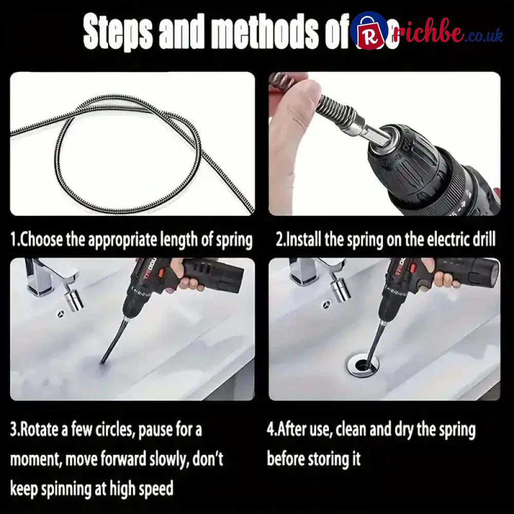 🔧 Flexible Drill-Powered Drain Cleaning Snake – Deep Pipe Clog Remover for Sinks Showers & Toilets