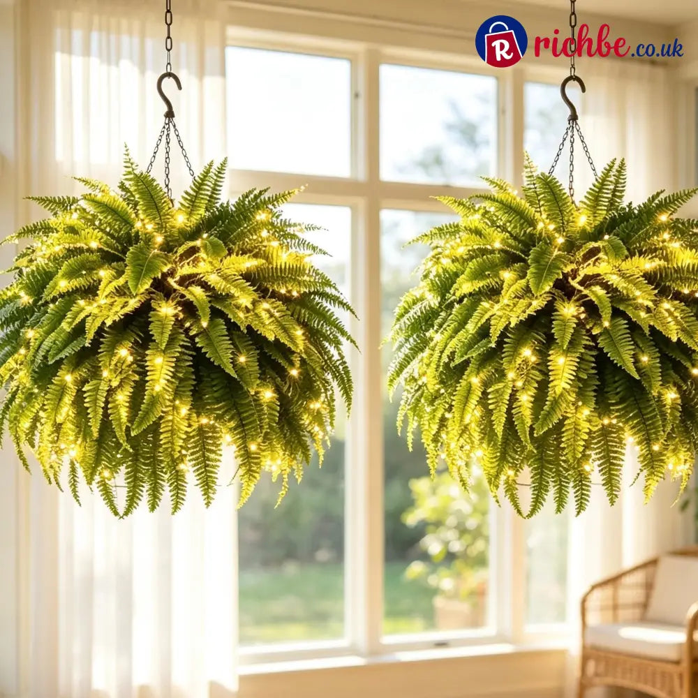 💛Glowing Boston Ferns with Lights – 🌿 Zero Watering Zero Maintenance
