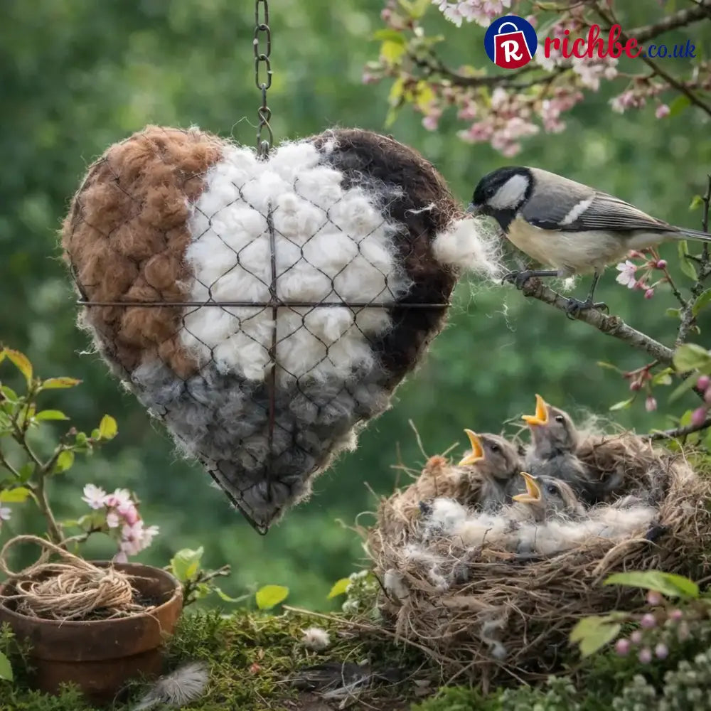 🕊️ Handmade Alpaca Fiber Bird Nesting Heart