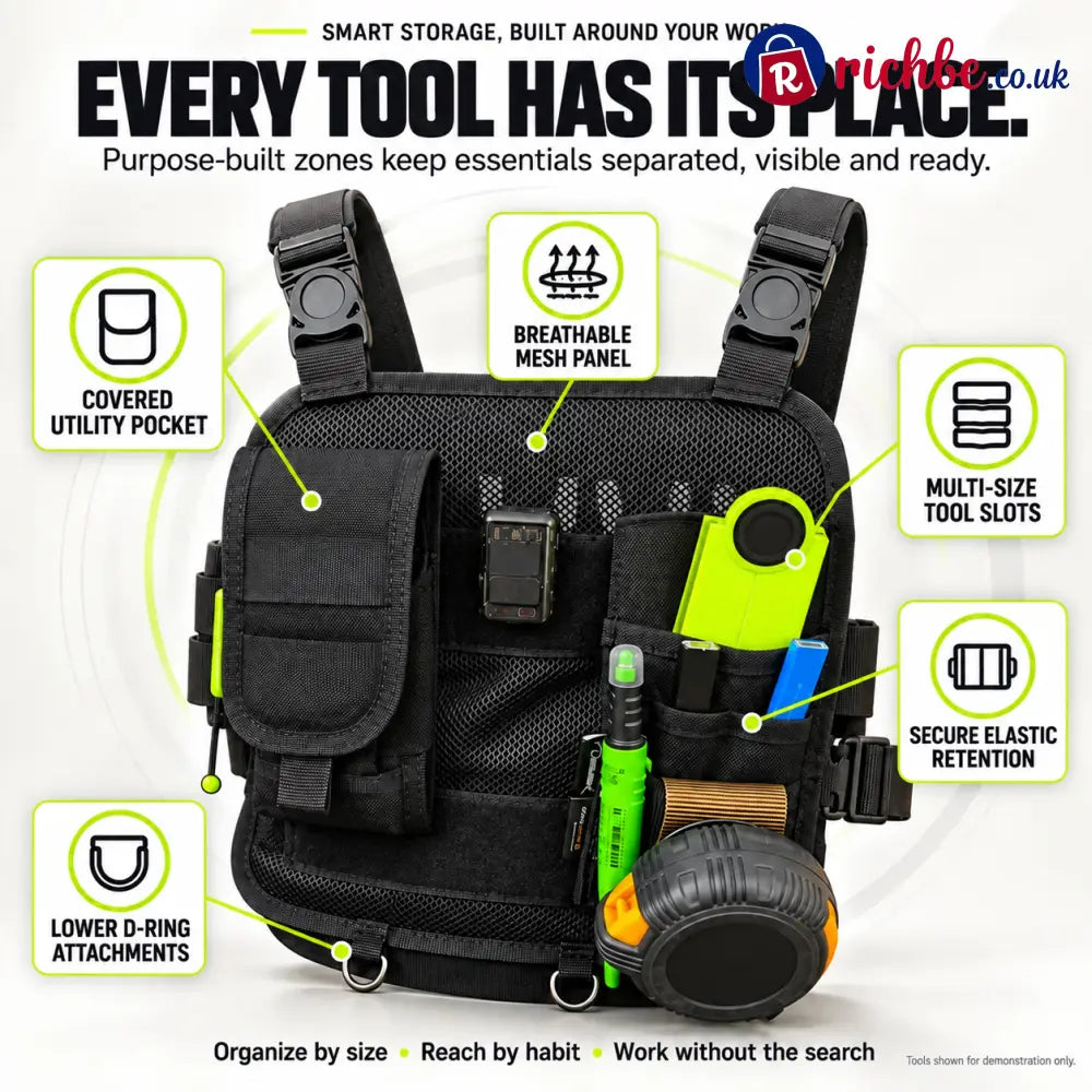 🛠️ Hands-Free Multi-Pocket Chest Tool Organizer – Keep Every Essential Within Reach