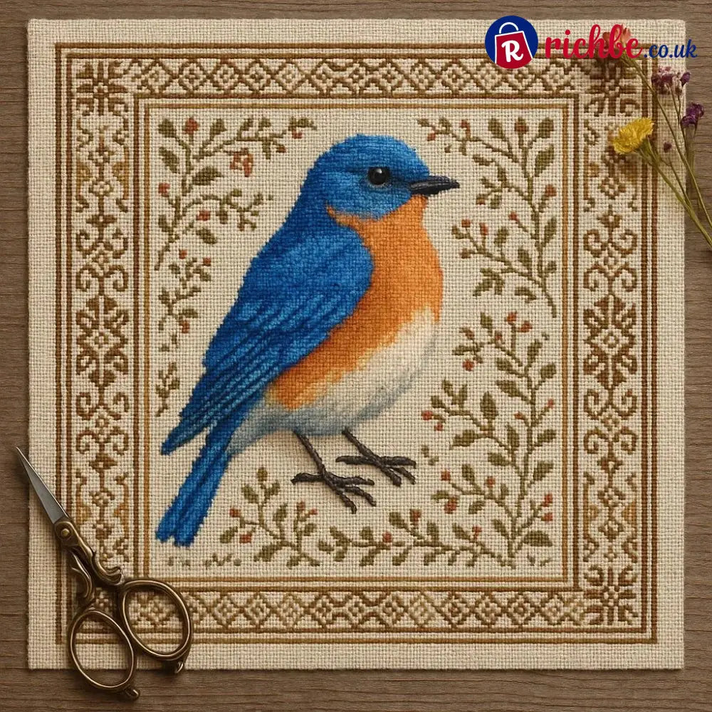 🐦 Hummingbird Cross Stitch Kit🎁 - Bluebird / 25cm x 25cm