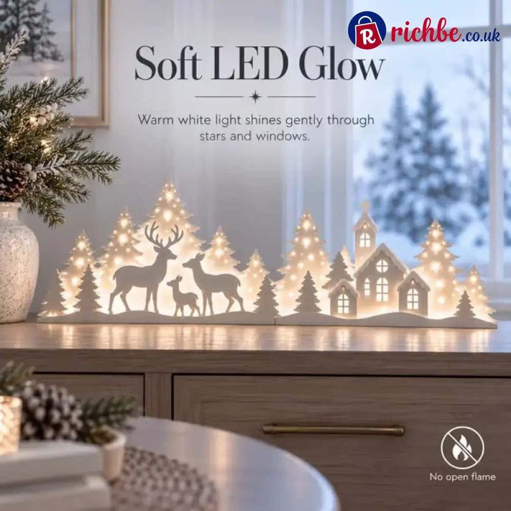 🦌 Illuminated Christmas decorations for the window – reindeer & village | 2-piece LED set ✨