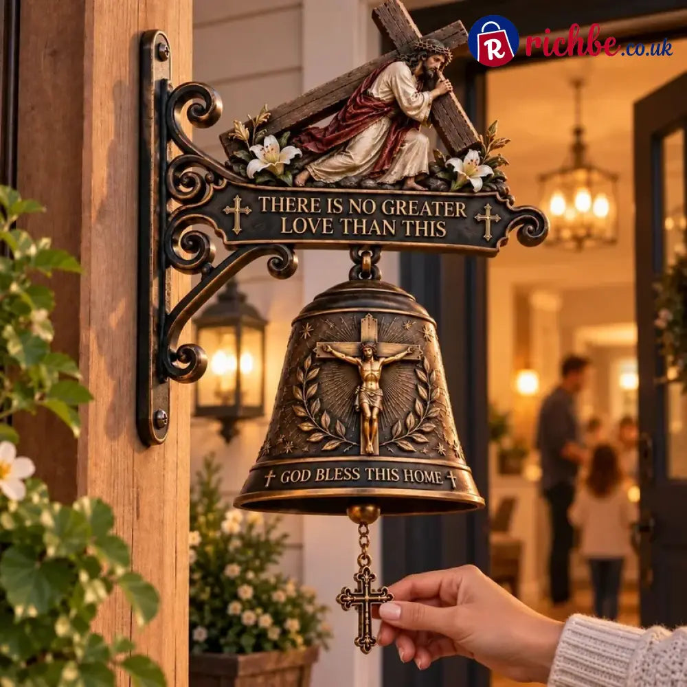 ✝️ Jesus Cross Christian Hanging Bell | “God Bless This Home” Rustic Faith-Inspired Door & Porch Decor - Buy 1