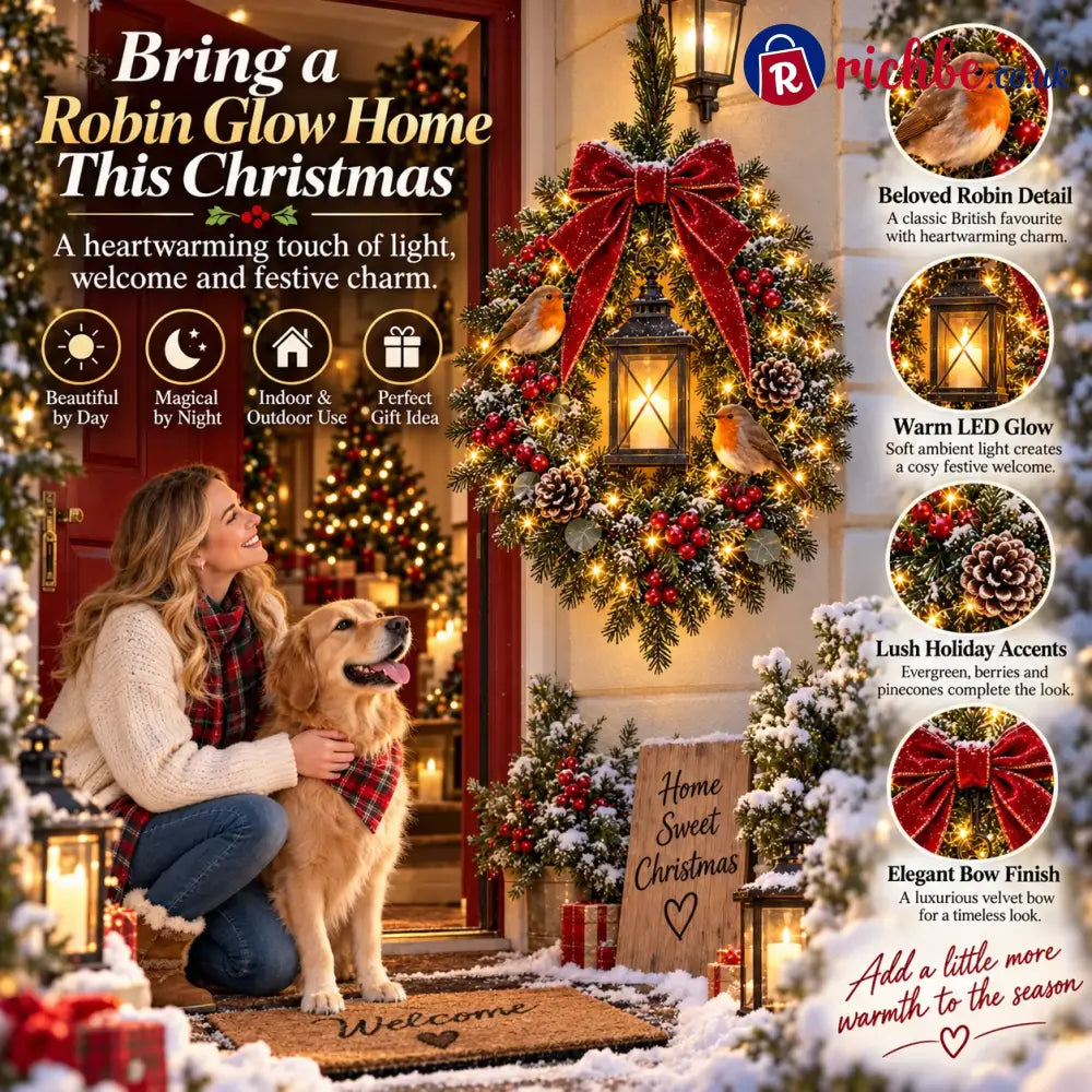 ✨Last Day 49% OFF✨🐦 A Robin Glow™ – Lighted Robin Christmas Wreath