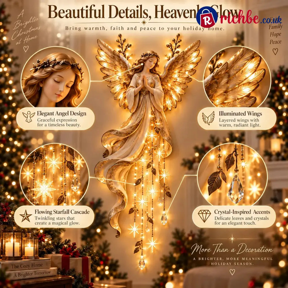 ✨Last Day 49% OFF👼Guardian Angel Starfall Cascade™ – Lighted Faith & Blessing Christmas Wall Decor✨