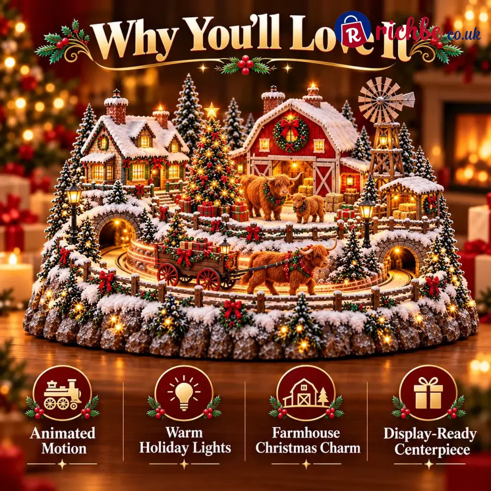 🐮 Highland Cow Christmas Farm Village – Animated Holiday Scene