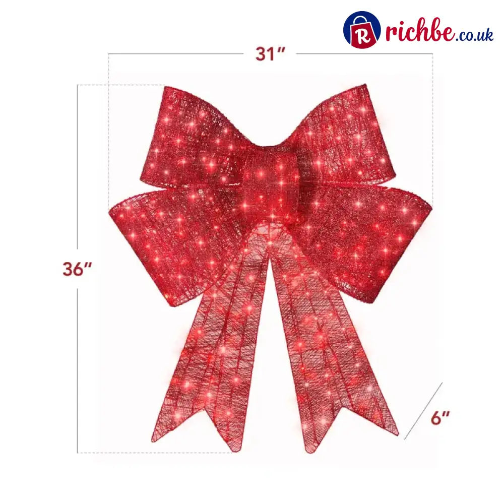 Pre-Lit Christmas Bow, Large Outdoor LED Lighted Holiday Décor w/ 8 Light Functions, Hook