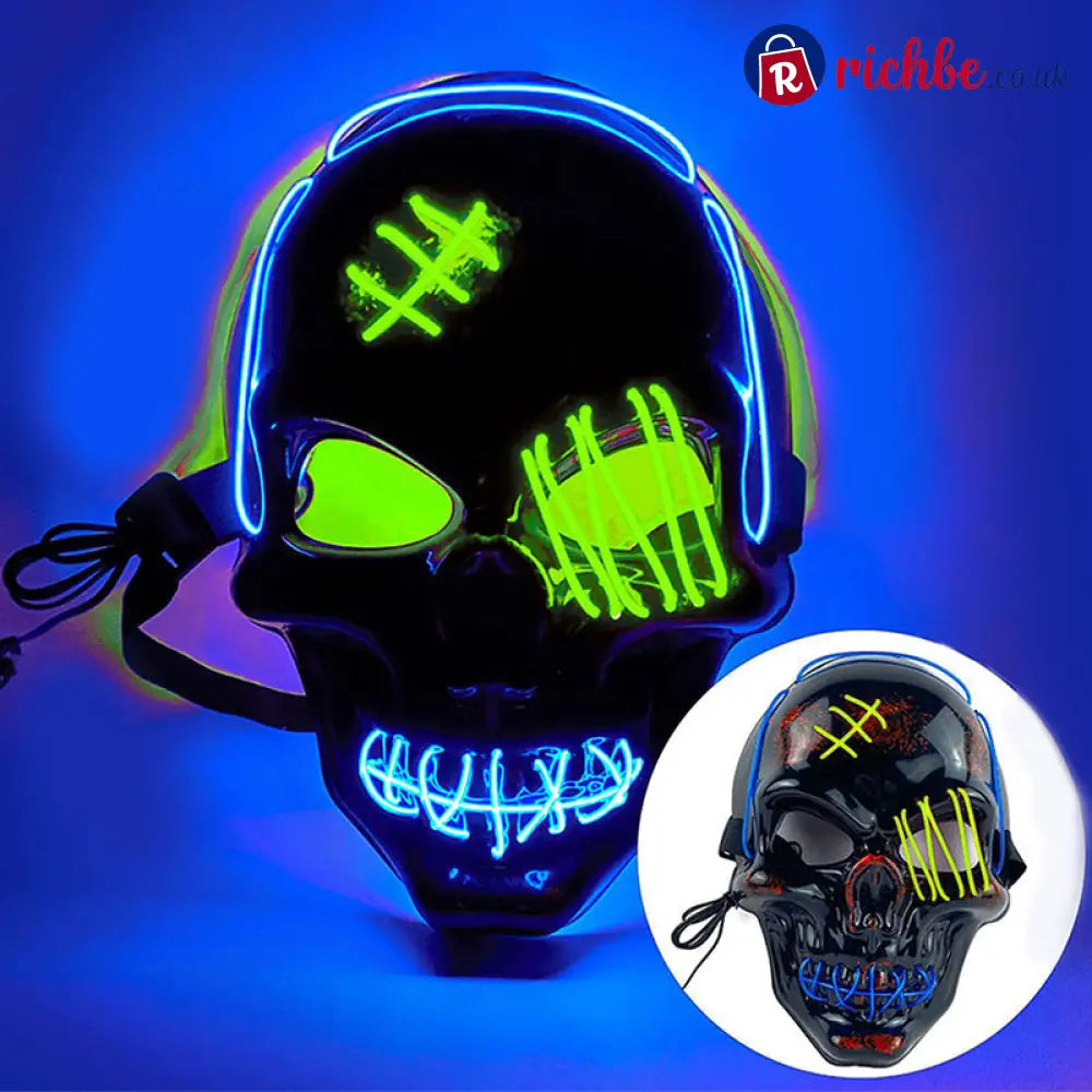 💀 LAST DAY SALE 49% OFF 🔥 Halloween LED Skull Mask - Blue + Green - Clothing & Accessories