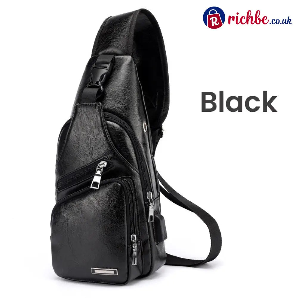 Multifunctional High Quality Leather Chest Bag 💼 - Black - Clothing & Accessories
