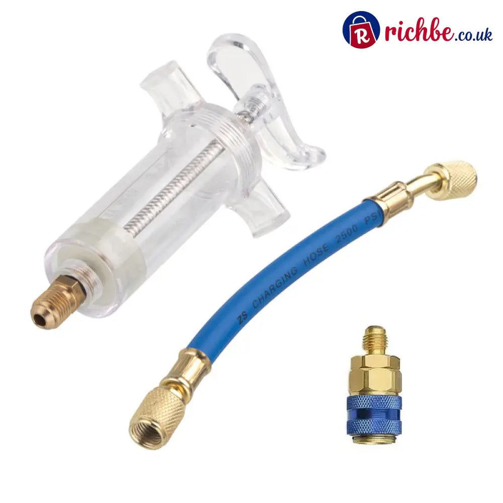 🔧 Precision AC Oil Dye Injector – Brass Construction High Pressure Hose Clear Barrel ✨ - Tools & Gadgets