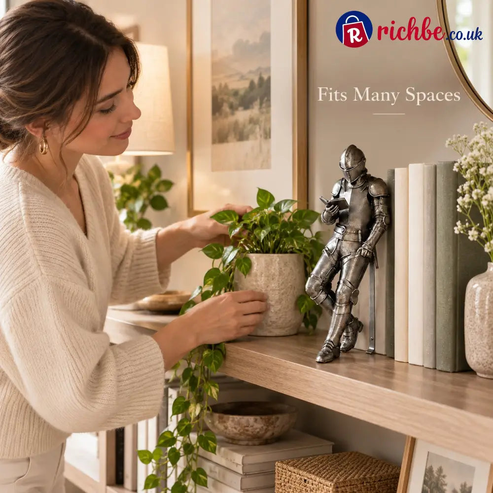 🛡️ Reading Knight Bookend Statue | Antique Metal Finish Bookshelf Guardian Novelty Decor Gift For Bibliophiles