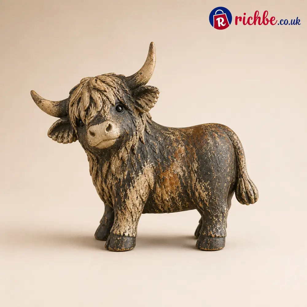 🐮 Rustic Highland Cow Figurine – 🌾Charming Farmhouse Tabletop Decor