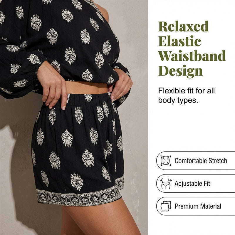 ✨ Bohemian Off-Shoulder Jumpsuit Set – Vintage Print, Vacation, Relaxed ✨