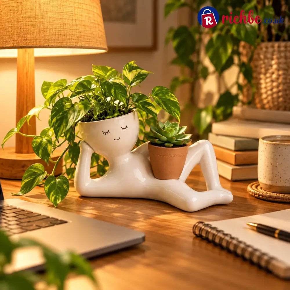 😴 The Lazy Lounger Ceramic Planter | The Desk Buddy Your Plants Deserve 🌿