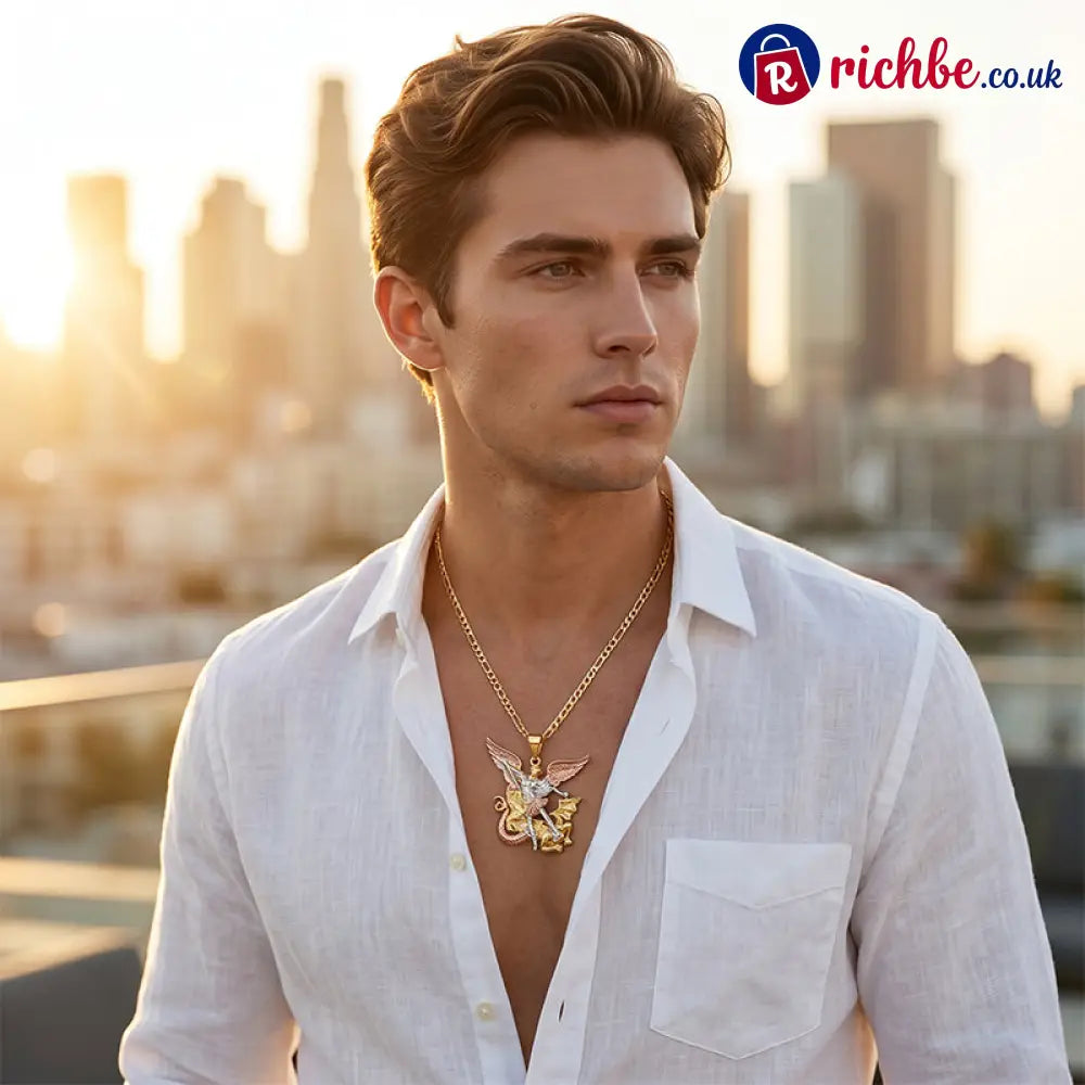 Tri-Tone Angel Guardian Pendant Necklace🪽📿 - Clothing & Accessories