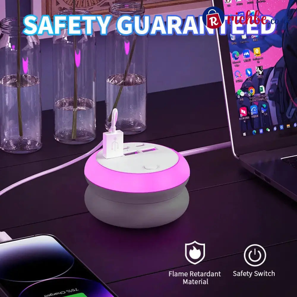 Ultimate 7-in-1 Retractable USB Charging Station with 8-Color Mood Lighting - UK