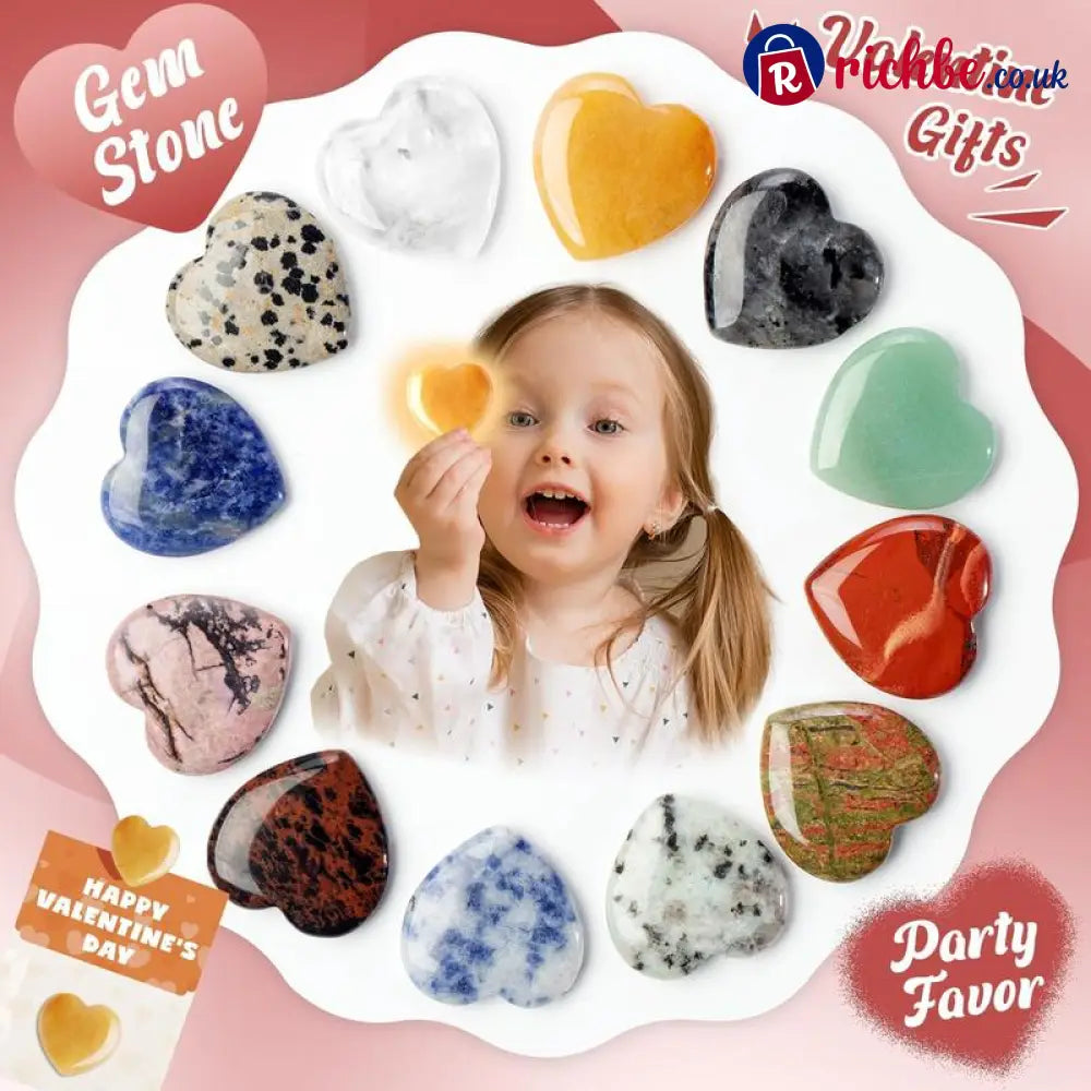 Valentine’s Day Gem Gifts for Kids&Adults – 24 Pack Prefilled Cards with Heart-Shaped Gemstones