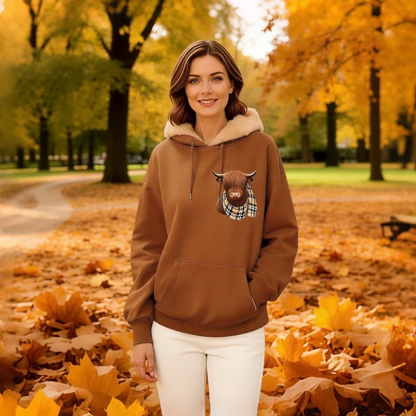 💖LAST DAY SALE 49% OFF!!🎁Cute Highland Cow Cozy Fleece-Lined Hooded Sweatshirt🦬