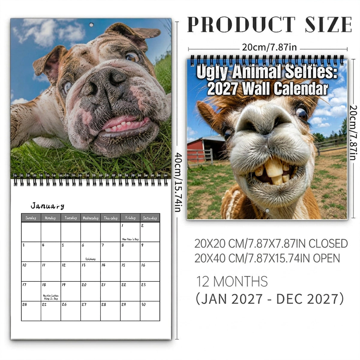 2027 Funny Farm Animal Selfies Wall Calendar – 12 Months of Hilariously Unfiltered Animal Faces