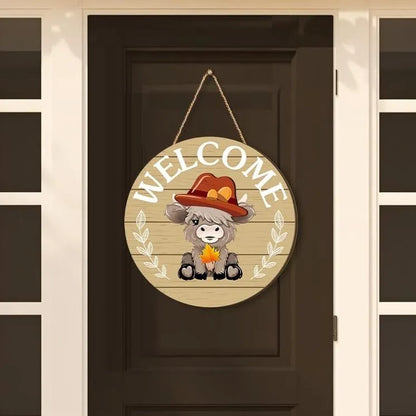 🐮 35-Piece Interchangeable Highland Cow Welcome Sign – Seasonal Magnetic Door Decor
