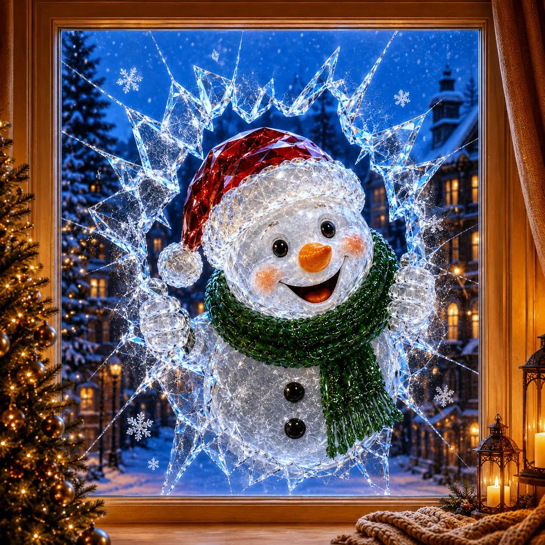 🔥Limited time 50% OFF -✨🎄Crystal Christmas Break-In Window Decal — 3D Shattered-Glass Holiday Window Decoration