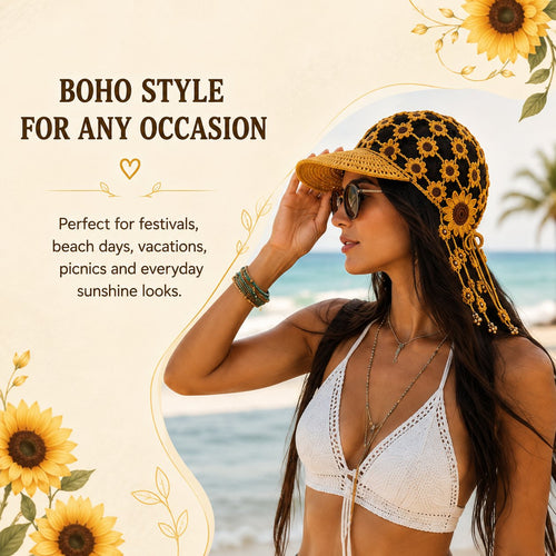 🌻 Knitted Sunflower Hollow-Out Baseball Cap