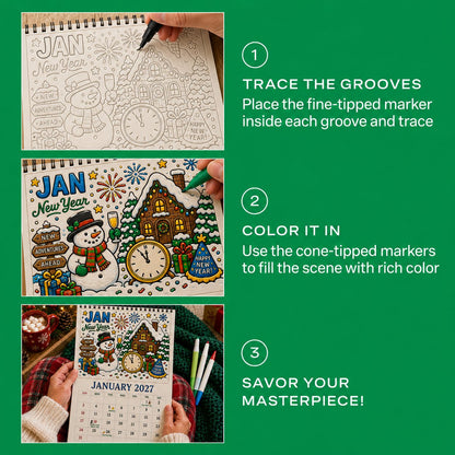 🔥🎨Color The Year 2027: Trace-By-Groove Creative Calendar📅| Seasonal Guided Coloring Wall Calendar With Markers