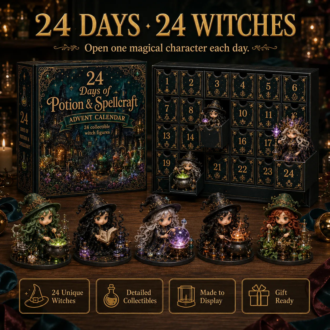 🧙‍♀️ LAST DAY 49% OFF – 24 Days Of Witchy Surprises Advent Calendar | 24 Unique Collectible Witches with Magical Themes, Mini Figures & Fantasy Display Collection ✨
