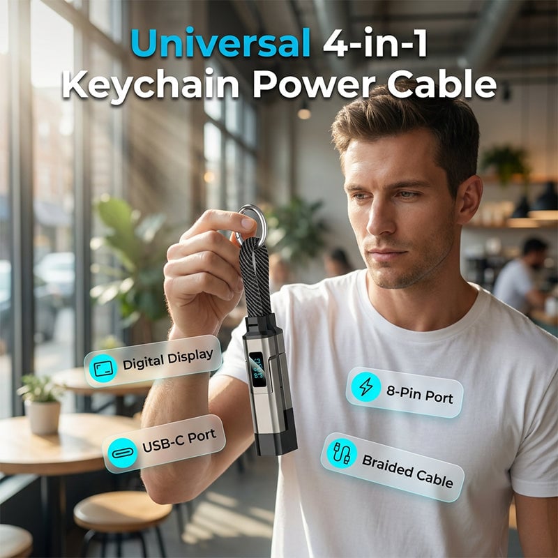 🔥Limited Time SALE 40% OFF🔥4-in-1 Digital Display Keychain Charging Cable