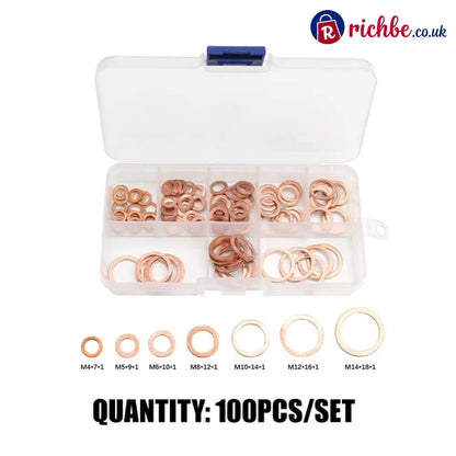📀100/200 PCS Copper Flat Washer Assortment Kit - 100PCS/Set / 1 SET - Tools & Gadgets