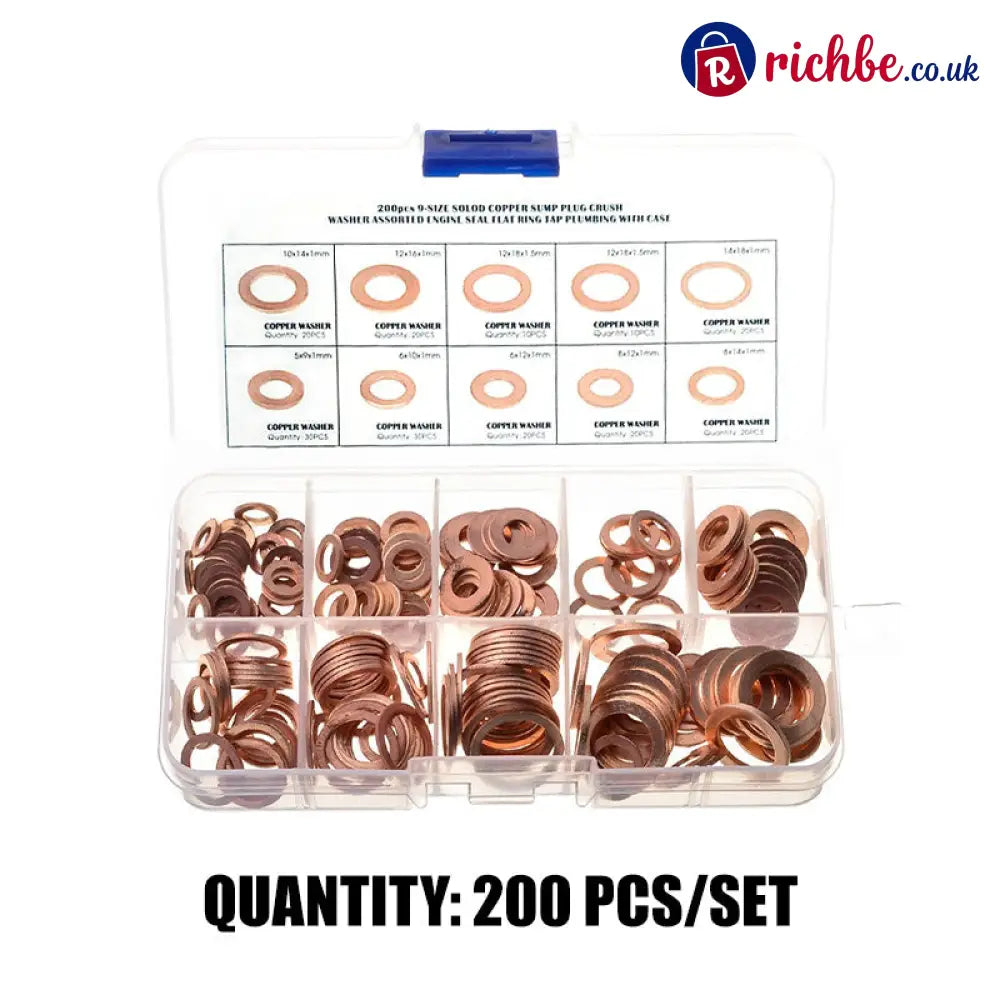 📀100/200 PCS Copper Flat Washer Assortment Kit - 200 PCS/Set / 1 SET - Tools & Gadgets